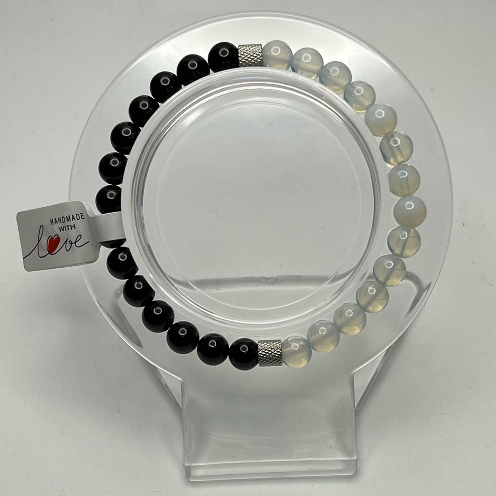 3/$40 NWOT Handmade White Opal and Black Tourmaline Bracelet